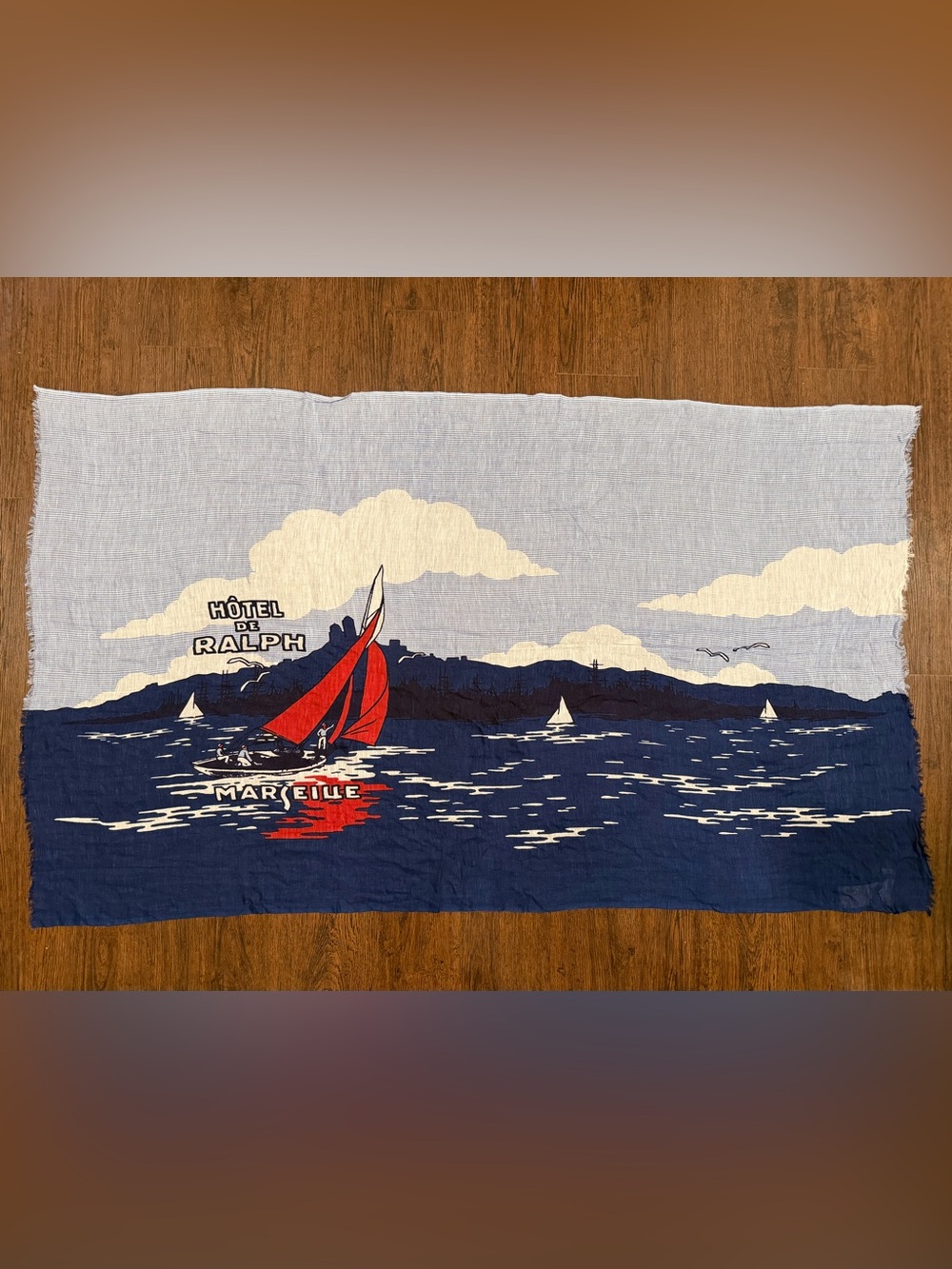 Polo Ralph Lauren Oversized Hotel Marseille France Nautical Sailboat Scarf Shawl